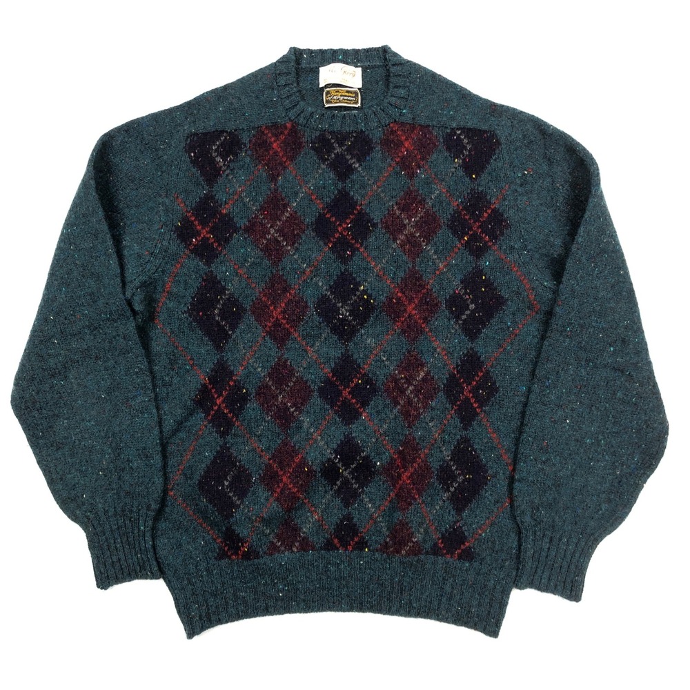 McGeorge Dumfries Shetland Wool Argyle Sweater Men 44 Scotland Intarsia Vintage